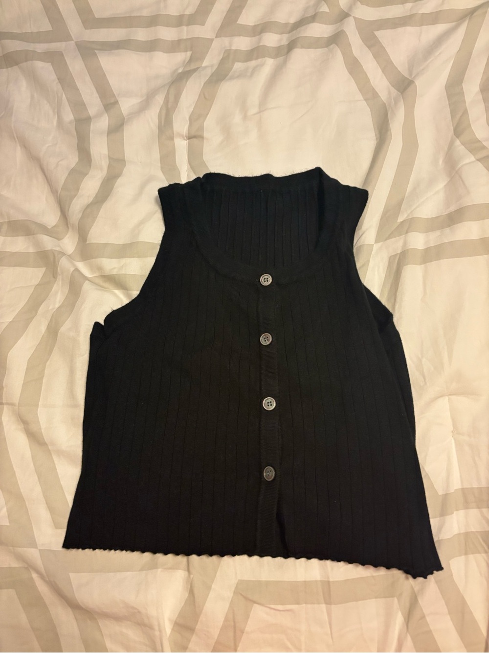 Sleeveless Rib-Knit Button Front Tank Top - Black